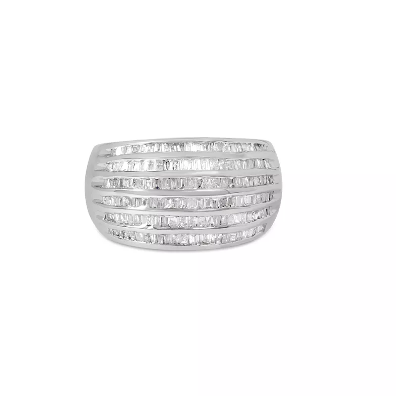 Sterling Silver 1ct. TDW Multi-row Baguette Diamond Band cocktail Ring (H-I, I2-I3) Choice of size