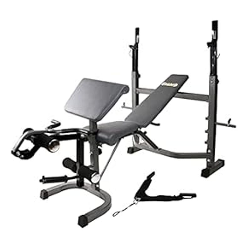 Body Champ Olympic Weight Bench, Workout Equipment for Home Workouts, Bench Press with Preacher Curl, Leg Developer and Crunch Handle At...