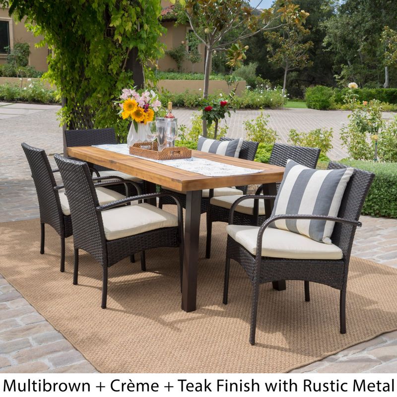 Bavaro Outdoor 7-piece Rectangle Dining Set with Cushions by Christopher Knight Home - Brown