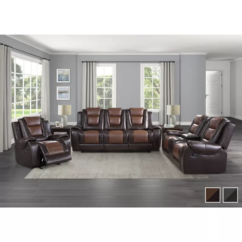 Mischa 3-Piece Reclining Living Room Set - Dark Grey/Light Grey