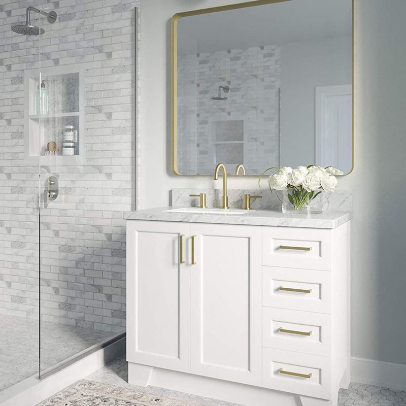 YASINU 24" 36" 48" 60" Engineered Marble Vanity Countertop in Calacatta White with White Sink - 36" Right Sink