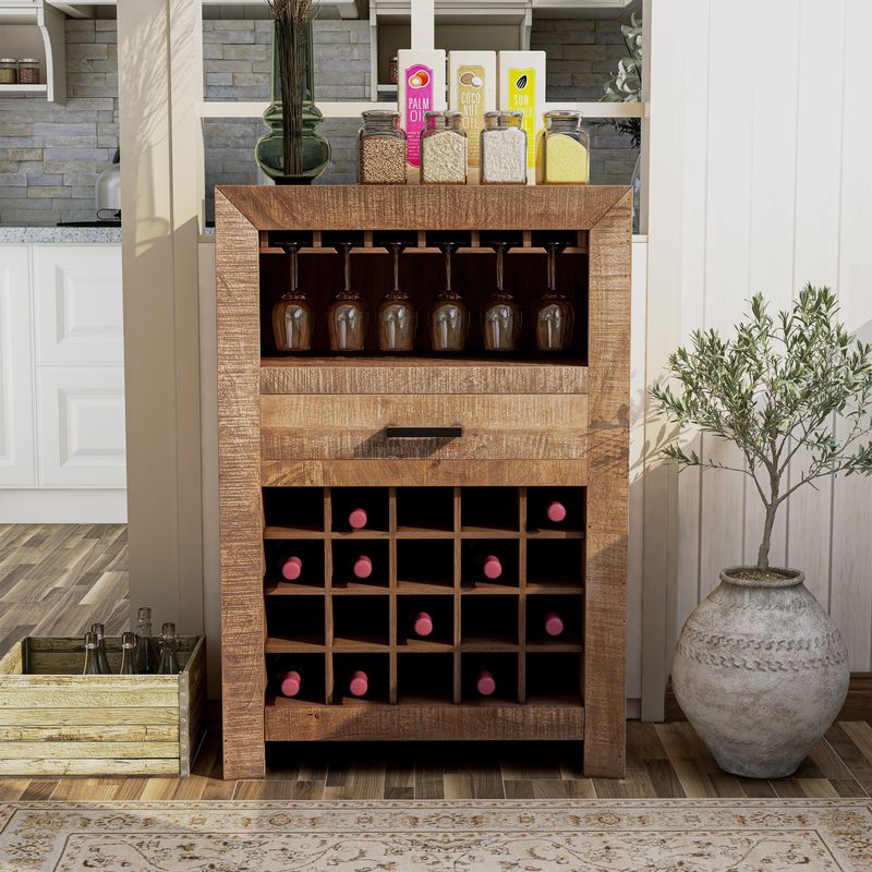 Furniture of America Anaisha Rustic Solid Wood 20-Bottle Wine Rack - Mango Wood