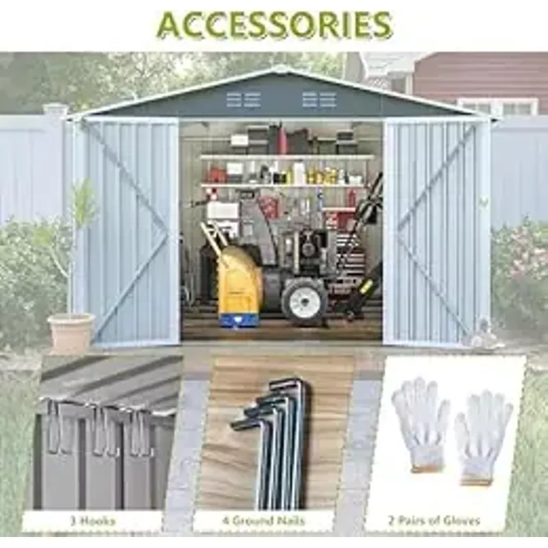 DHHU 10' x 8' Metal Storage Shed for Outdoor, Steel Metal Shed with Lockable, Utility and Tool Storage for Garden, Oversized Tool Sheds for Backyard Patio, Outside Sheds & Outdoor Storage Box