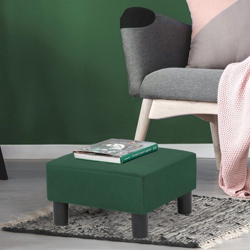 Adeco Small Square Footstool Ottoman Modern Fabric Footrest Stool - Teal