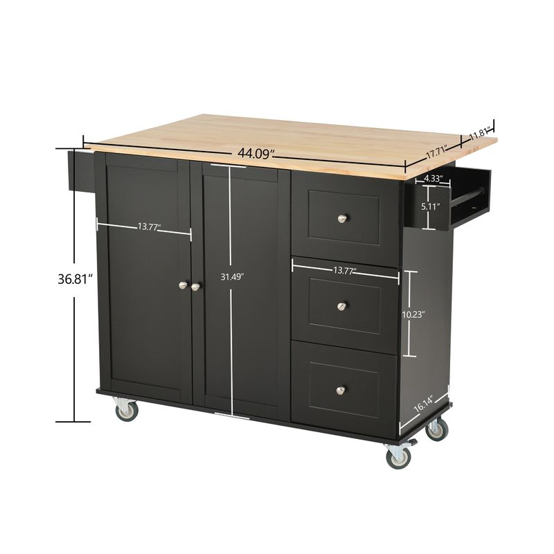 Nestfair Rolling Mobile Kitchen Island with Solid Wood Top and Locking Wheels - Black