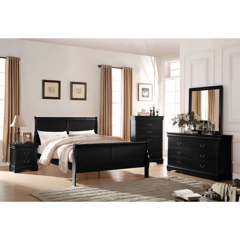Acme Furniture Louis Philippe 4-Piece Bedroom Set, Black - 4-Piece Queen Set