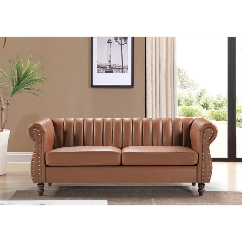 Capri Faux Leather Chesterfield Rolled Arm Sofa - Gream White