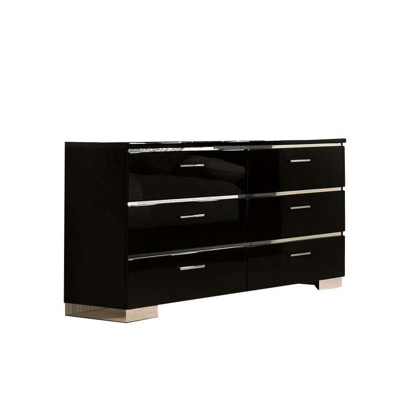 Metal and Wood Dresser with 6 Drawers in Black Finish - Black, Chrome - 6-drawer