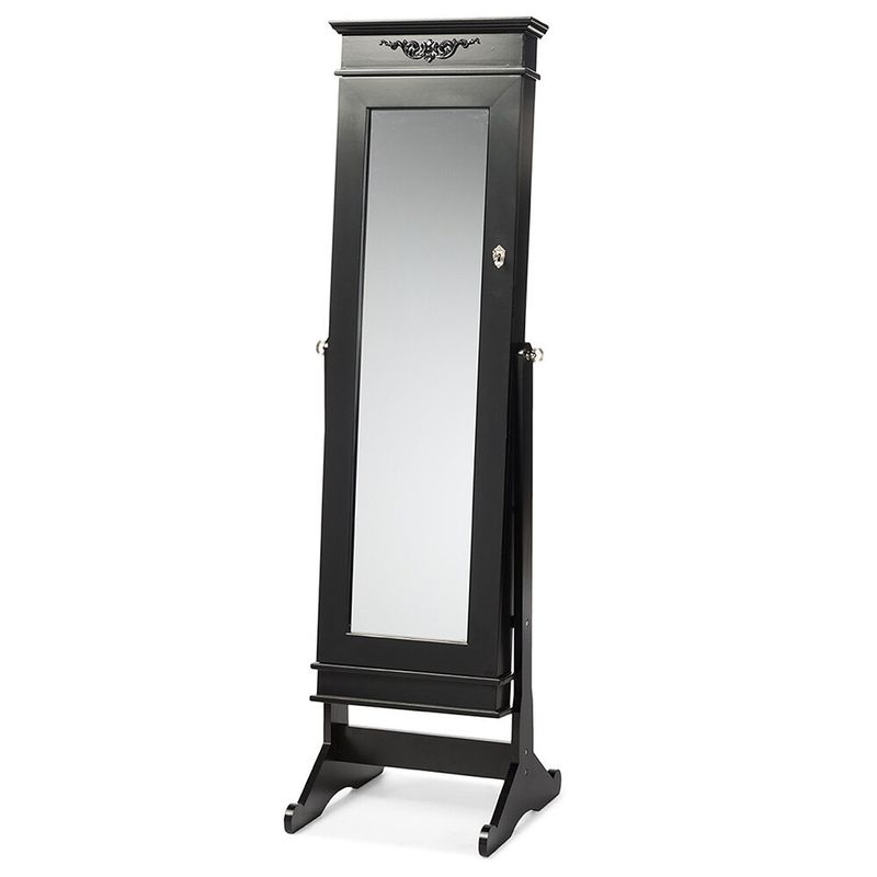 Vickers Contemporary Black Floor Standing Wooden Mirror Jewelry Cabinet - Jewelry Armoire-Black