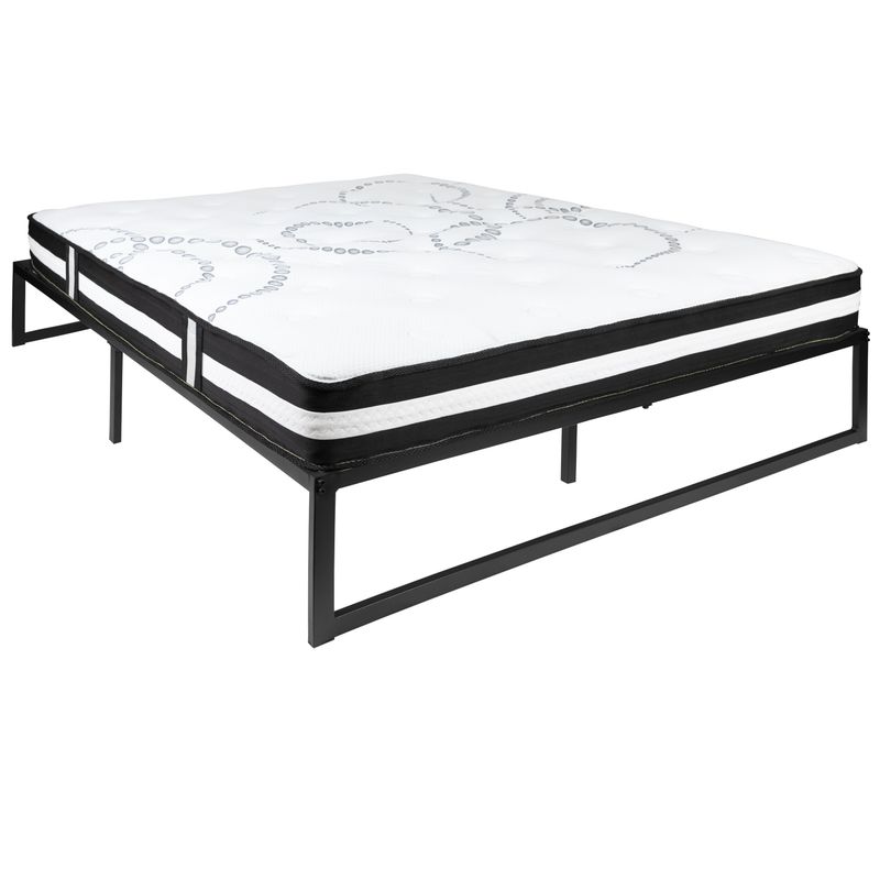 14" Platform Bed Frame & 12" Mattress in a Box - No Box Spring Required - King