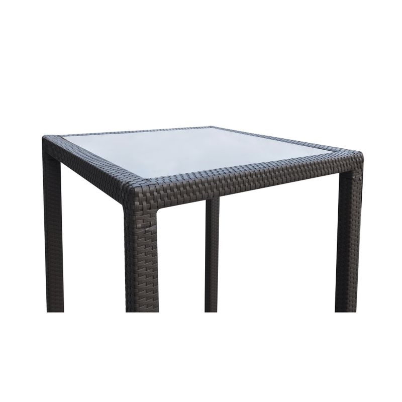 Armen Living Tropez Outdoor Patio Wicker Bar Table with Black Glass Top - N/A