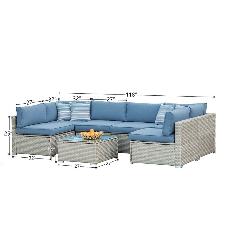 Rent to own COSIEST 7Piece Outdoor Sectional Wicker Sofa With Pillows