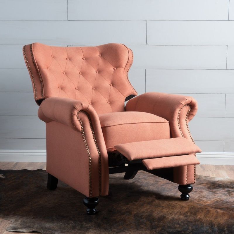 Walder Tufted Nailhead Fabric Recliner by Christopher Knight Home - Orange
