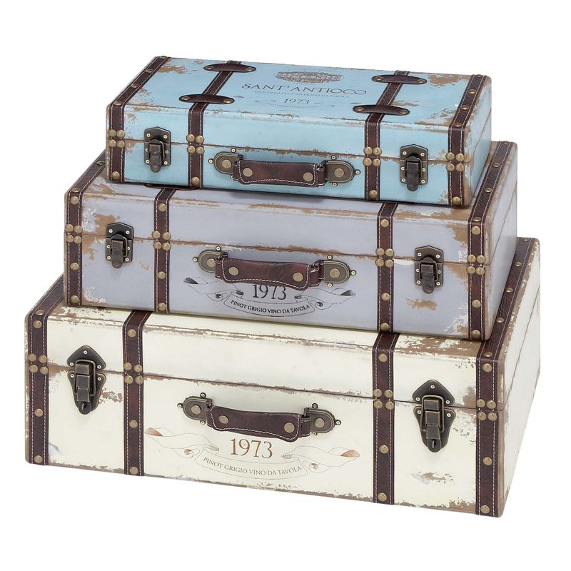 Set of 3 Farmhouse 18, 21, and 23 Inch Wooden Case Boxes by Studio 350 - multi - WOOD TRUNK S/3 23", 21", 18"W