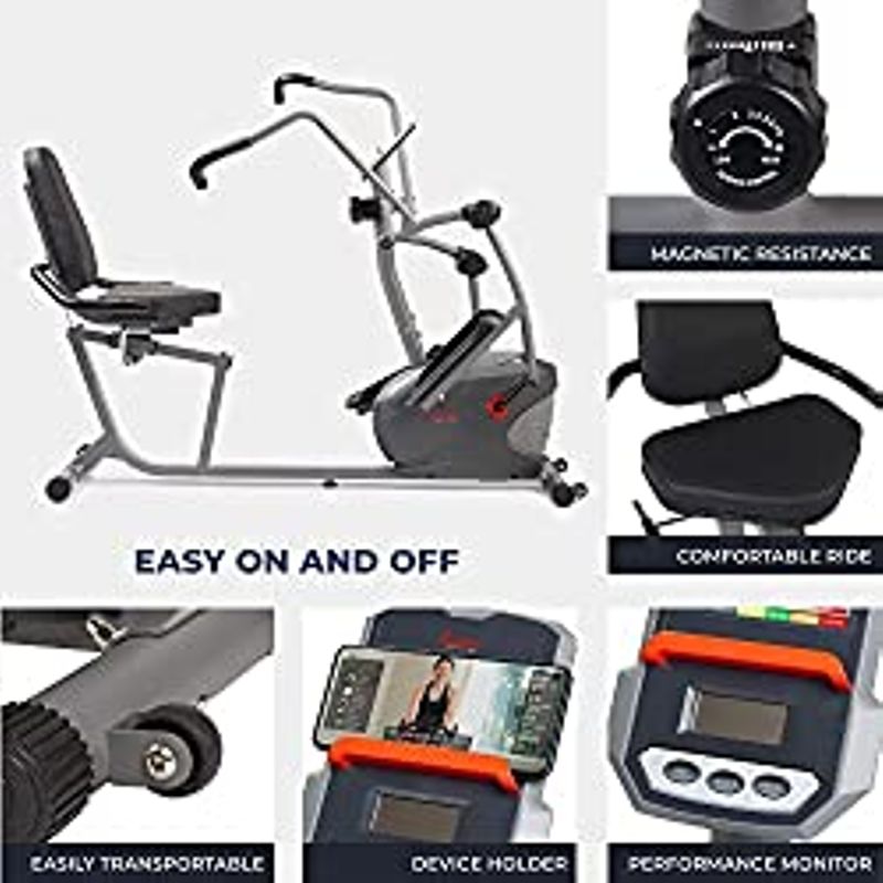 Sunny Health & Fitness Performance Interactive Recumbent Cross Trainer Elliptical Bike with Exclusive SunnyFit App and Smart Bluetooth...