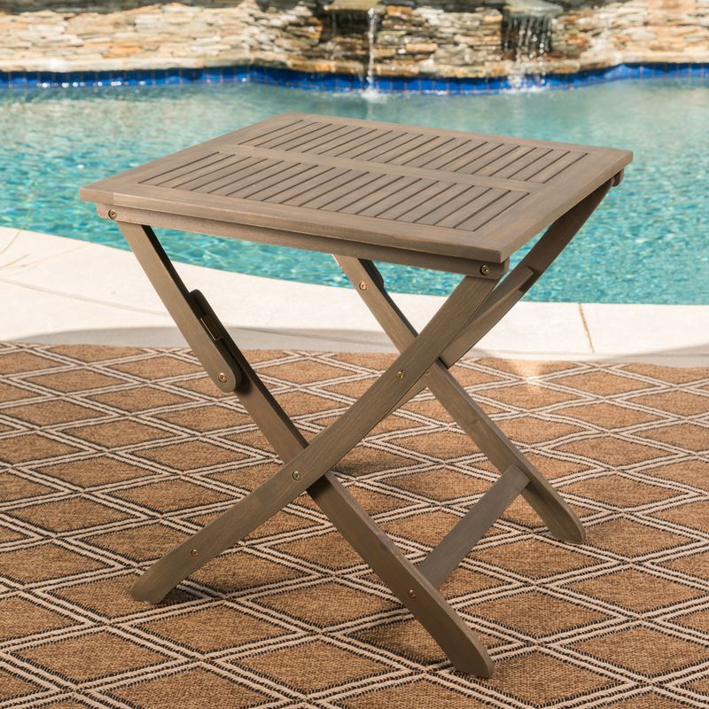 Positano Outdoor Foldable Acacia Wood Side Table by Christopher Knight Home - Grey