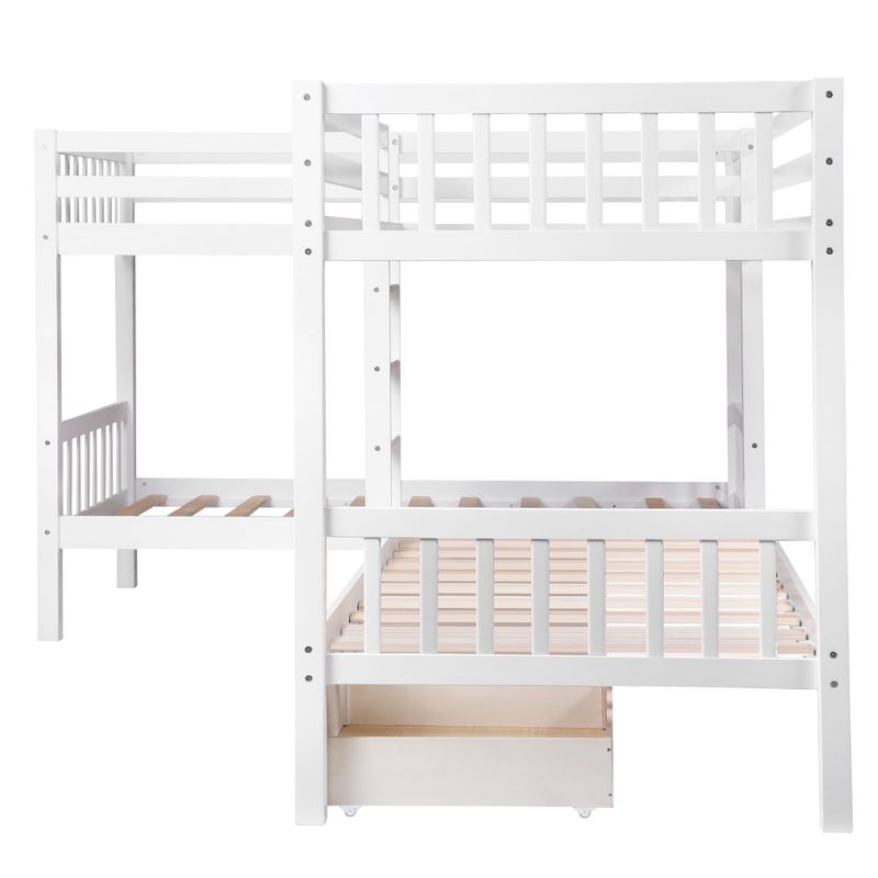 Twin L-Shaped Bunk bed with Drawers - White