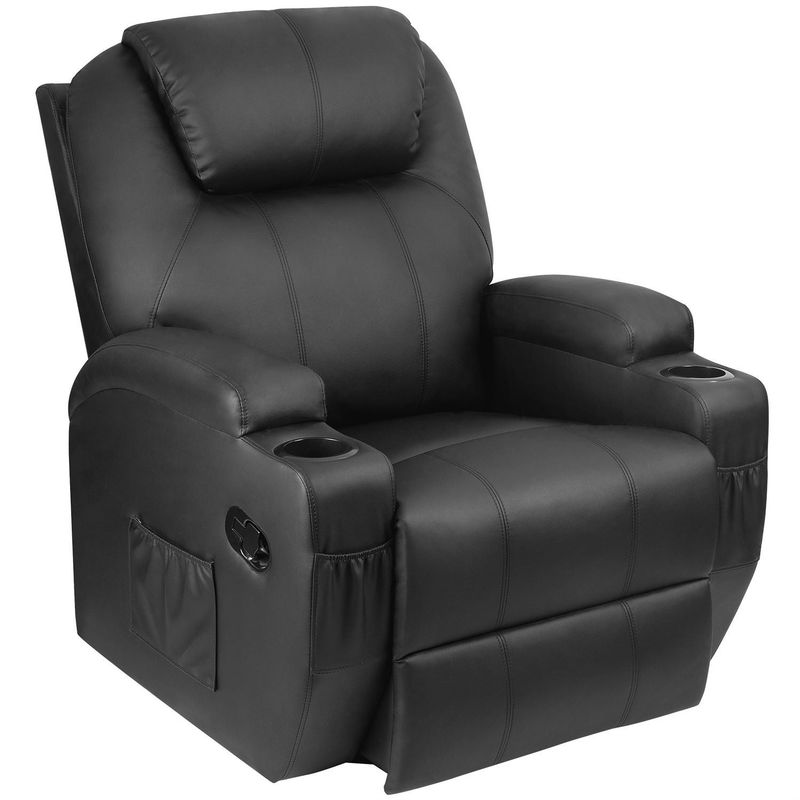 Homall Massage Recliner Chair Swivel Heating Leather Living Room Sofa - Brown