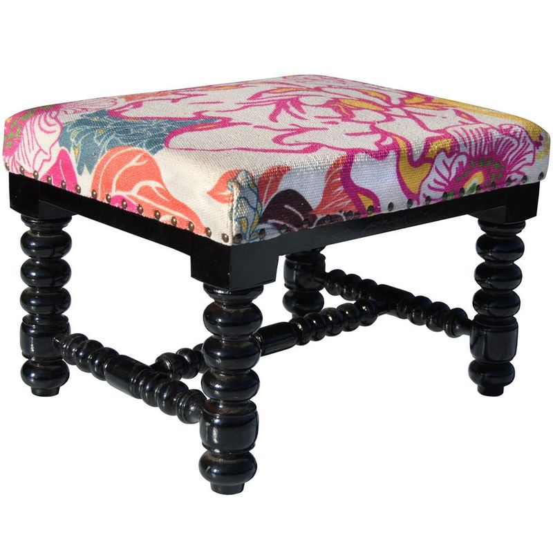 Herat Oriental Indo Handmade Cotton-upholstered Wooden Footstool - Handmade wooden footstool