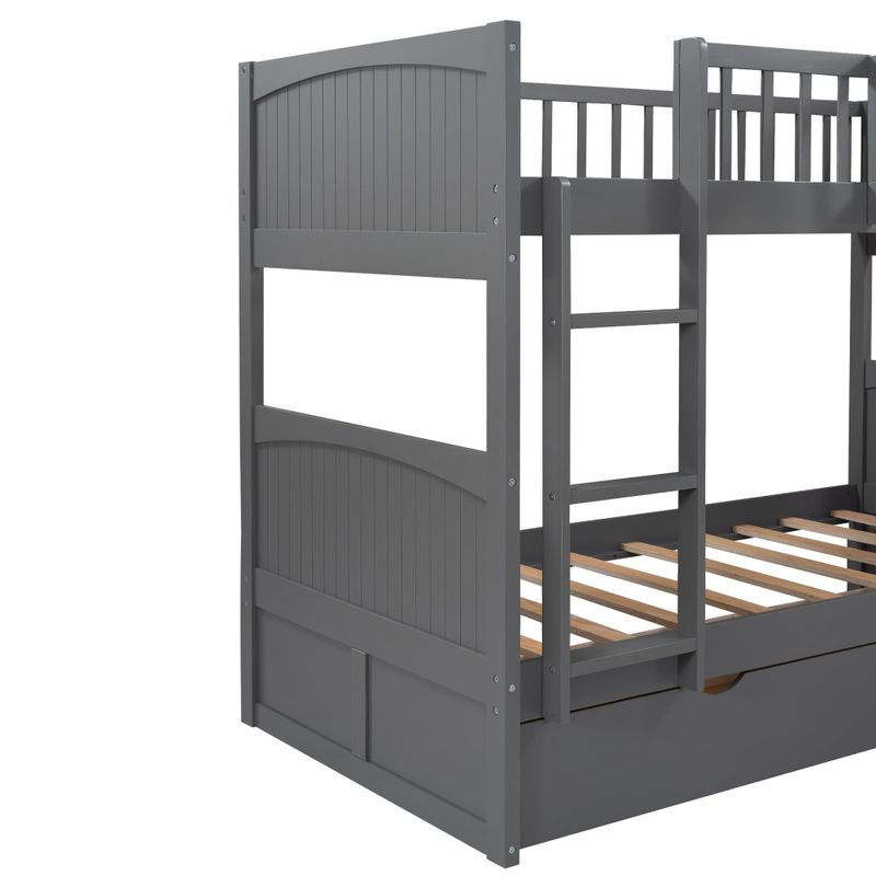 Twin Size Bunk Bed with a Loft Bed attached, with Two Drawers - Grey