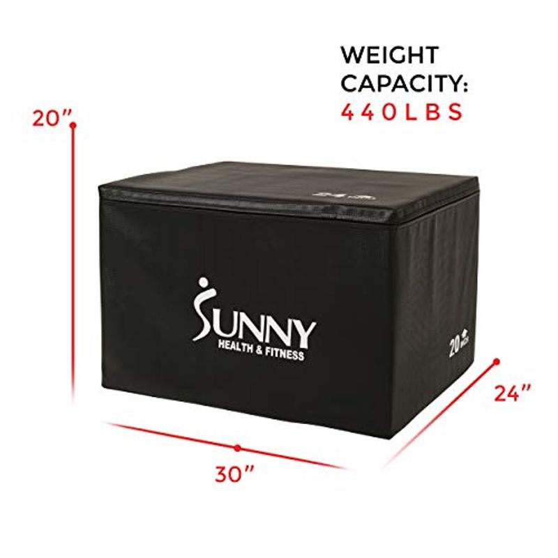 Sunny Health & Fitness Foam Plyo Box, 440lb Weight Capacity with 3 in 1 Height Adjustment - 30"/24"/20" for Plyometric Training and...