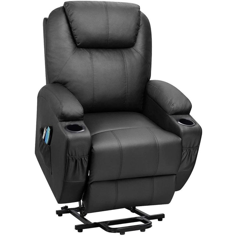 Power Lift Recliner Chair PU Leather for Elderly with Massage and Heating Ergonomic Lounge - Black
