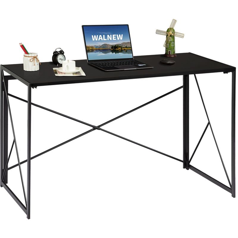 Office Desk  Computer Writing Desk  Studying Desk Modern Metal Portable ,  Brown/Black - Black