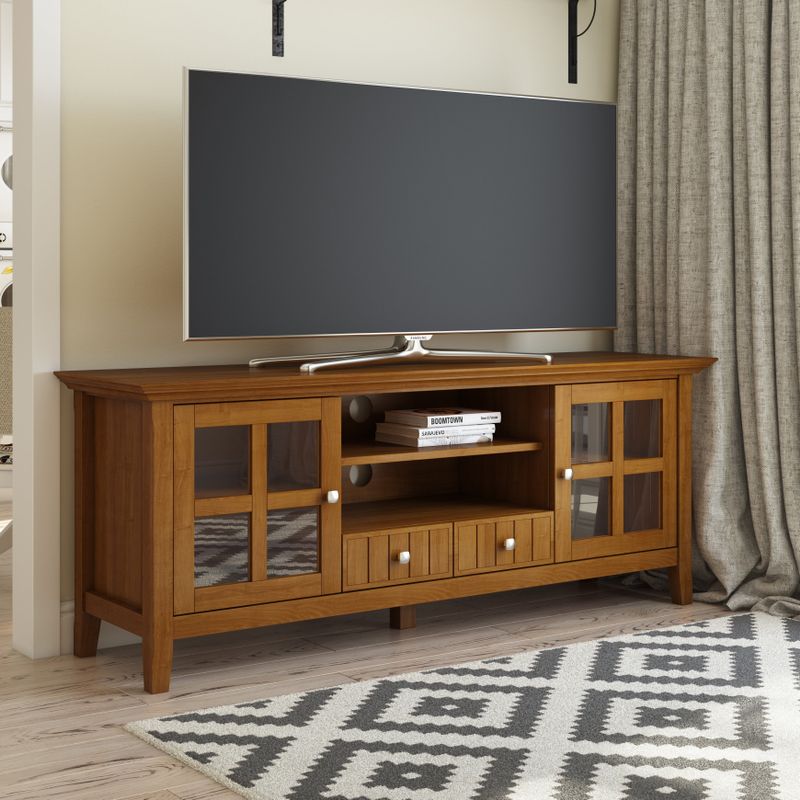WYNDENHALL Normandy SOLID WOOD 60 inch Wide Rustic TV Media Stand For TVs up to 65 inches - 60'' x 16.5'' x 24 - Brunette Brown