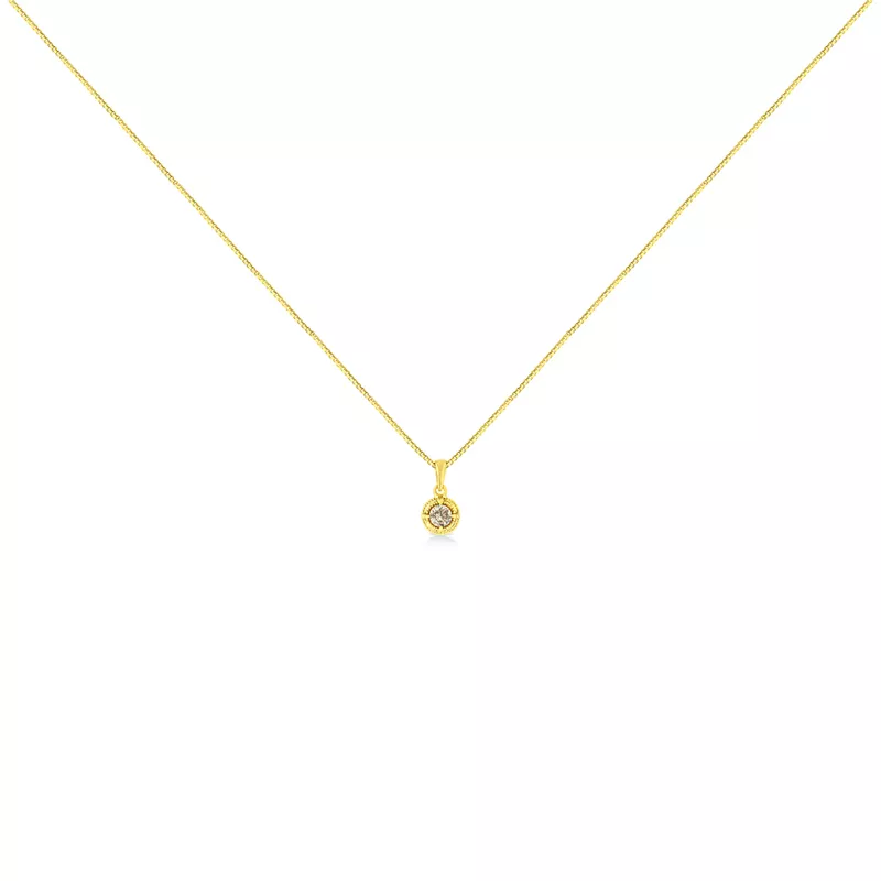 14K Yellow Gold Plated .925 Sterling Silver Brilliant Round Cut Diamond Solitaire Milgrain 18" Pendant Necklace (K-L Color, I2-I3 Clarity) Choice of Ct Wt