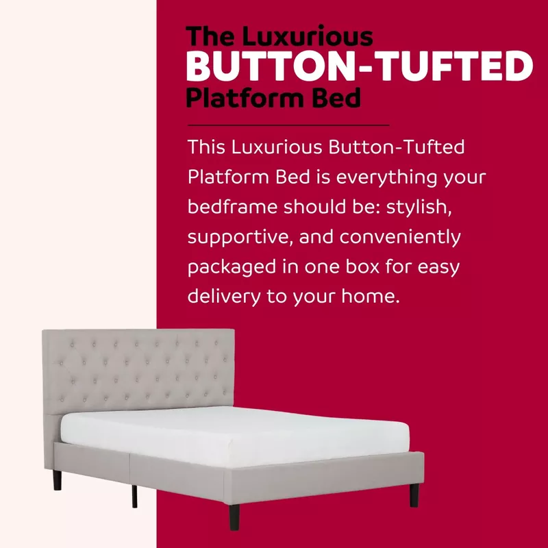 Ellie Full Tufted Platform Bed with 10 in. Memory Foam Mattress