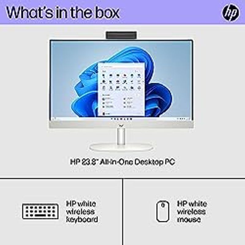 HP 23.8 inch All-in-One Desktop PC, FHD Display, AMD Ryzen 7 7730U, 16 GB RAM, 512 GB SSD, AMD Radeon Graphics, Windows 11 Home,...