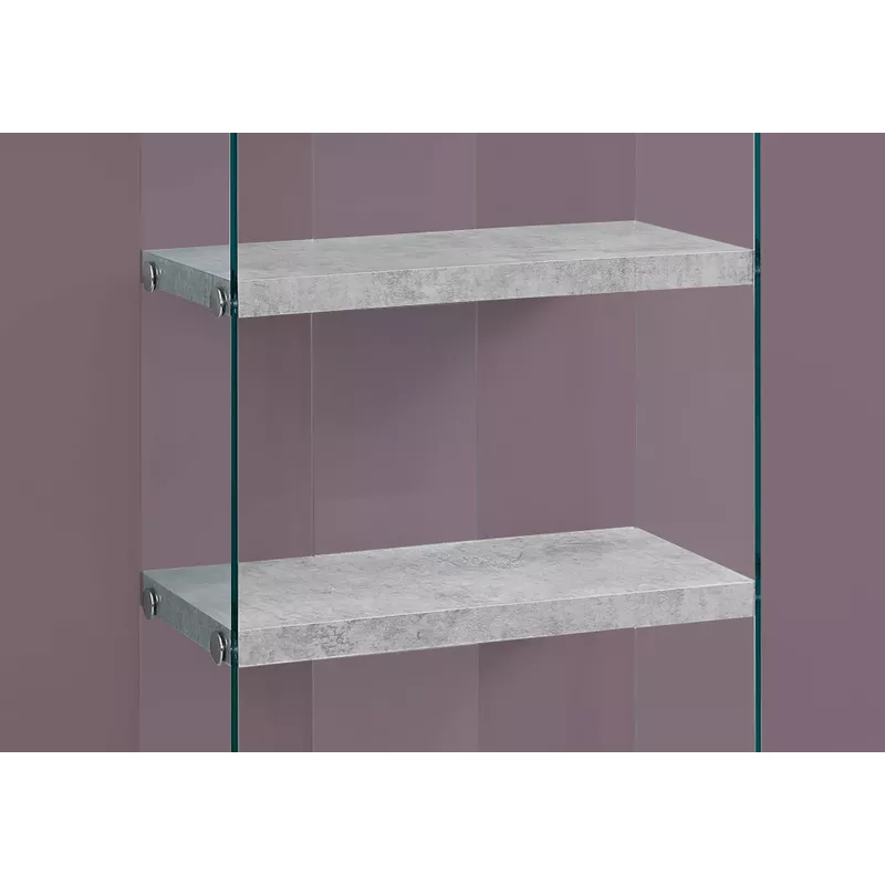 Bookshelf/ Bookcase/ Etagere/ 5 Tier/ 60"H/ Office/ Bedroom/ Tempered Glass/ Laminate/ Grey/ Clear/ Contemporary/ Modern