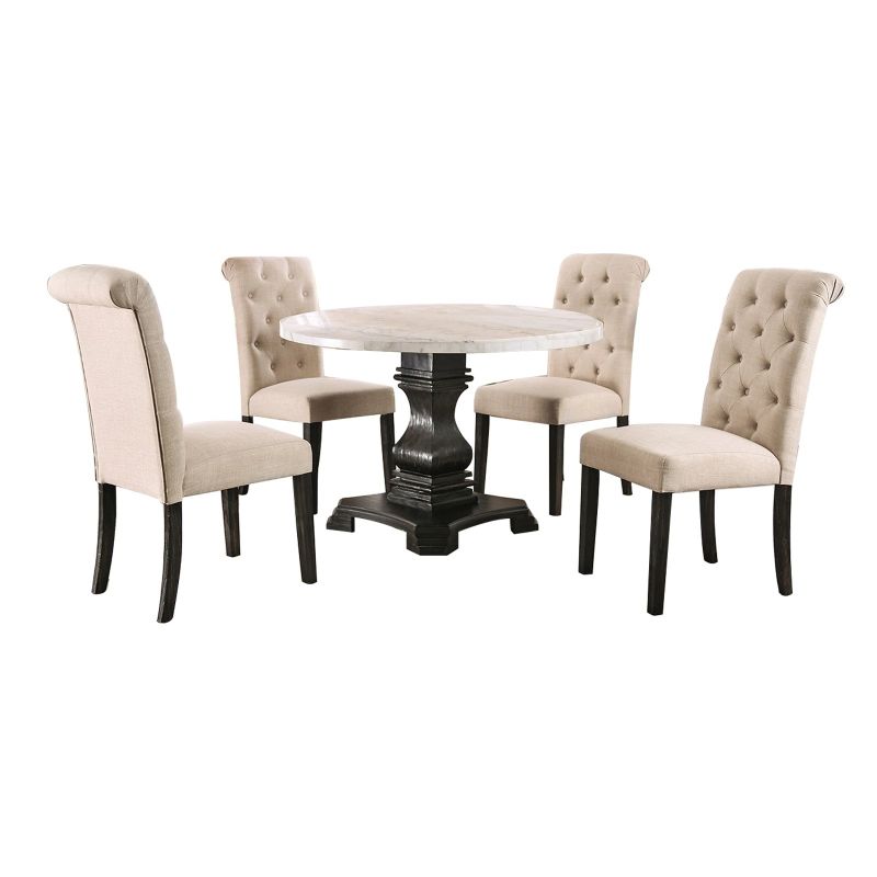 5 Piece Dining Round Table Set in Gray Finish - Multi