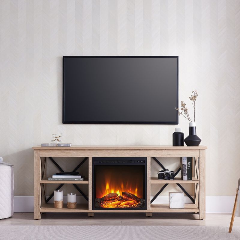 Sawyer TV Stand with Log Fireplace Insert - Black