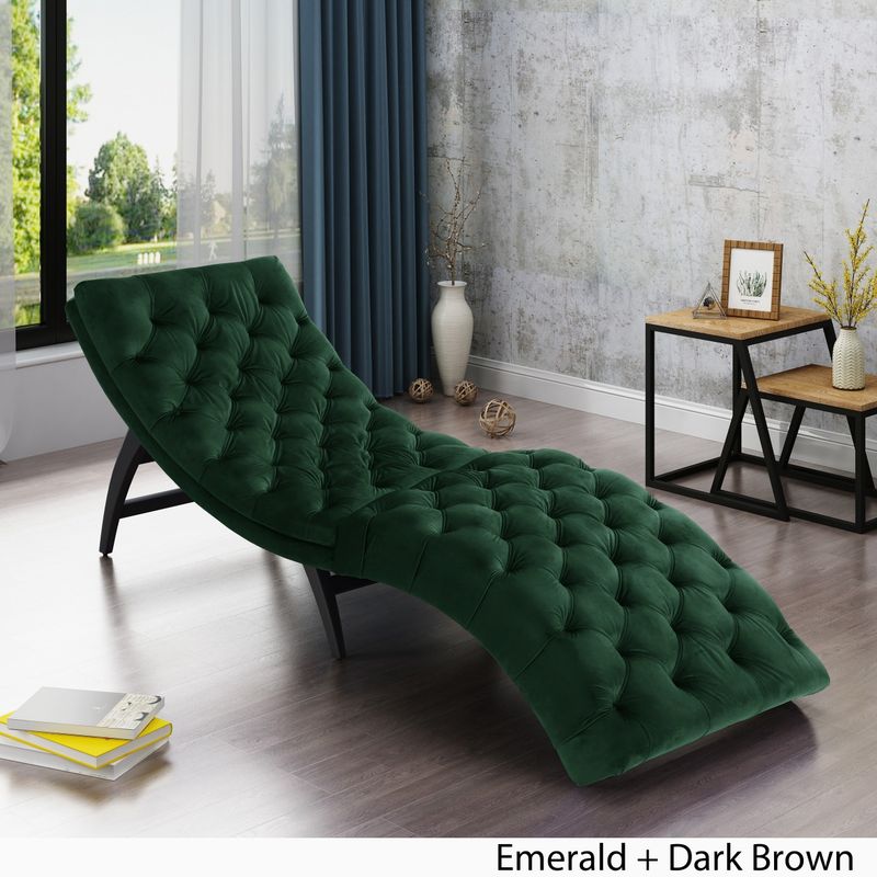 Garret Tufted Velvet Chaise Lounge by Christopher Knight Home - Grey/Dark Brown