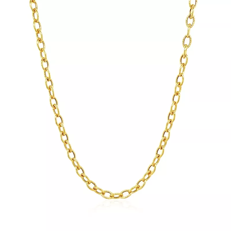 3.5mm 14k Yellow Gold Pendant Chain with Textured Links (18 Inch)