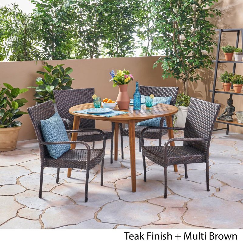 Reina Outdoor 5 Piece Wood and Wicker Dining Set by Christopher Knight Home - Grey