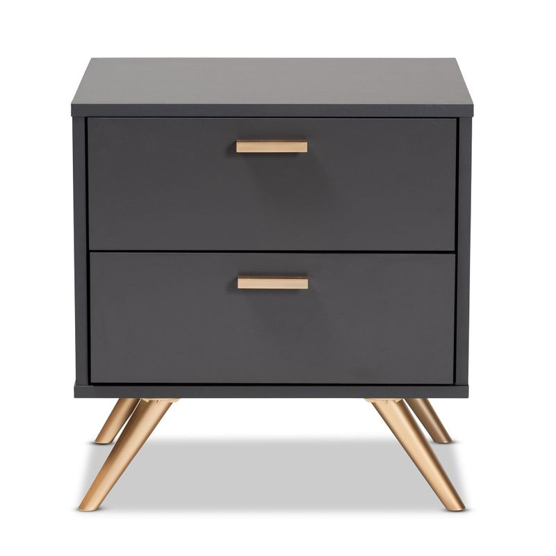 Kelson Modern Dark Grey and Gold Finished Wood 2-Drawer Nightstand - Charcoal Grey