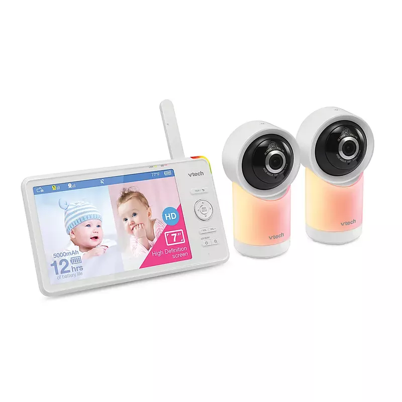 VTech - 2 Camera 1080p Smart WiFi Remote Access 360 Degree Pan & Tilt Video Baby Monitor with 7” Display, Night Light - white