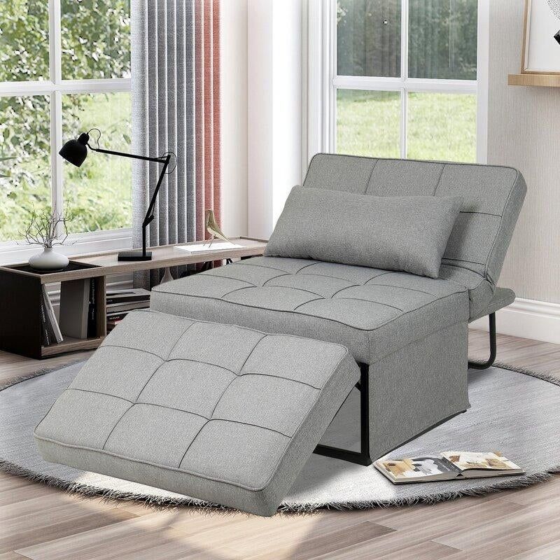Zenova 4-1 Adjustable Sofa Bed Folding Convertible Chair Sofa Sleeper Ottoman Sofa Seat - Navy blue