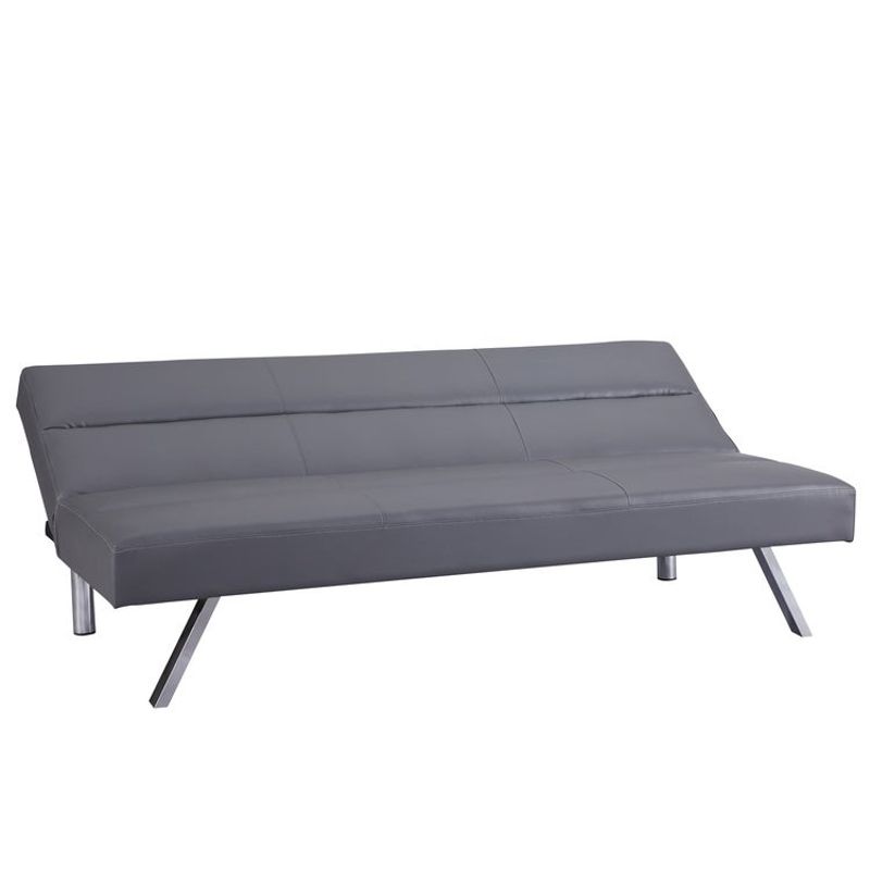 Zoe Futon Sofa Bed Faux Leather Futon Couch Modern Convertible Folding Sofa Bed Couch with Chrome Legs, Reclining Mini Couch - Gray