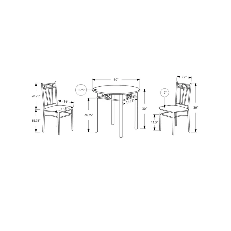 Dining Table Set/ 3pcs Set/ Small/ 30" Round/ Kitchen/ Metal/ Laminate/ Brown/ Grey/ Transitional