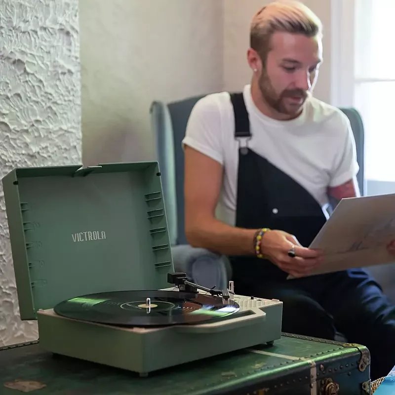 Victrola - Re-Spin Sustainable Bluetooth Suitcase Record Player - Basil Green