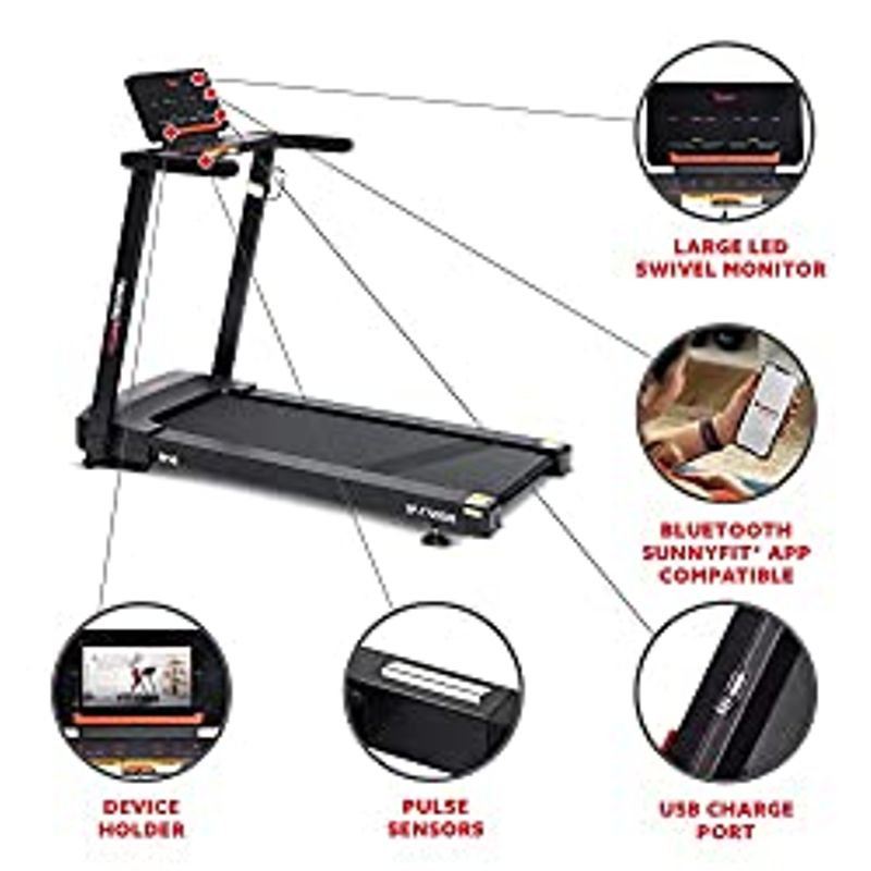 Sunny Health & Fitness Interactive Slim Auto Incline Treadmill with Exclusive SunnyFit App Enhanced Bluetooth Connectivity  SF-T722022