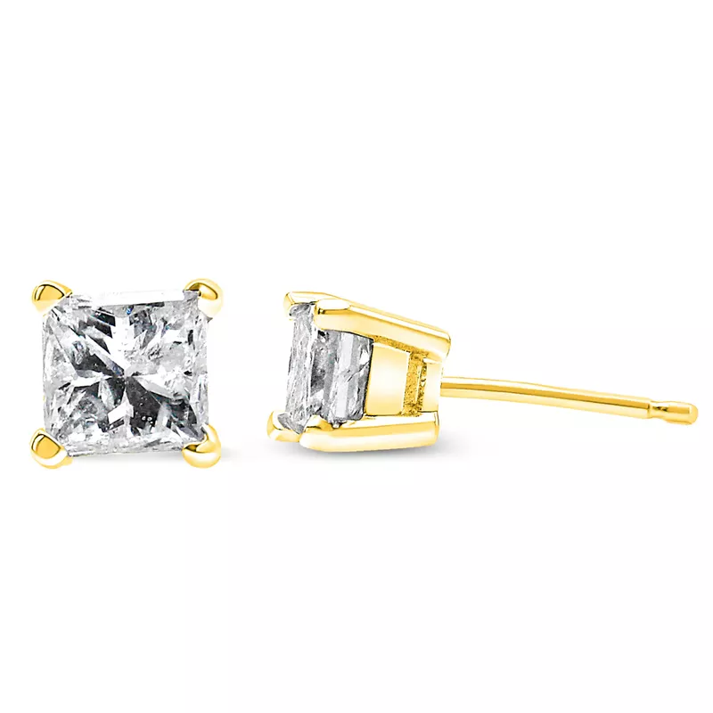 14k Yellow Gold 1/5ct TDW Princess-cut Diamond Petite Stud Earrings (I-J, I3)