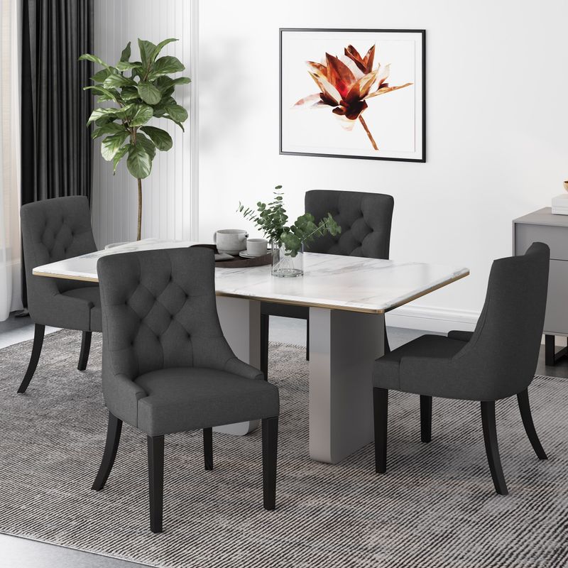 Hayden Modern Tufted Fabric Dining Chairs (Set of 4) by Christopher Knight Home - Dark Gray + Espresso