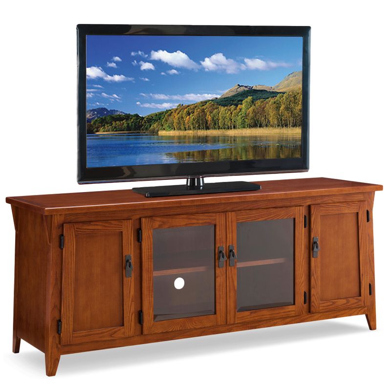 KD Furnishings Canted Side Mission Brown Oak 4-door 60-inch TV Console