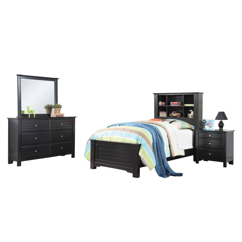 Acme Furniture Mallowsea Black Wood 4-Piece Bedroom Set - Twin