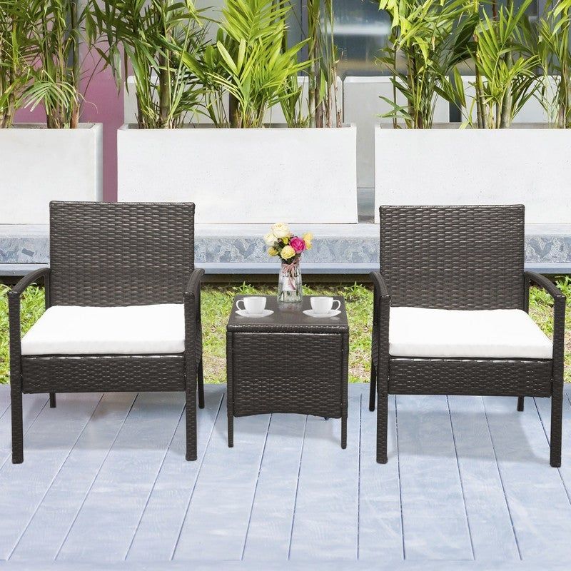 Amelia Patio Porch Bistro Set PE Rattan Chairs with Cushions by Havenside Home - Brown