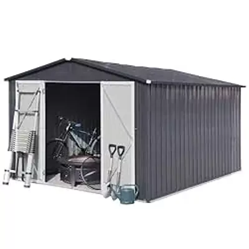 Jintop 10x8 FT Metal Garden Sheds with Hinged Door and Padlock & Punched Vents,Pent Roof Outdoor Aluminum Frames Storage Shed,for Garden Tool,Equipment,Material,Dark Grey
